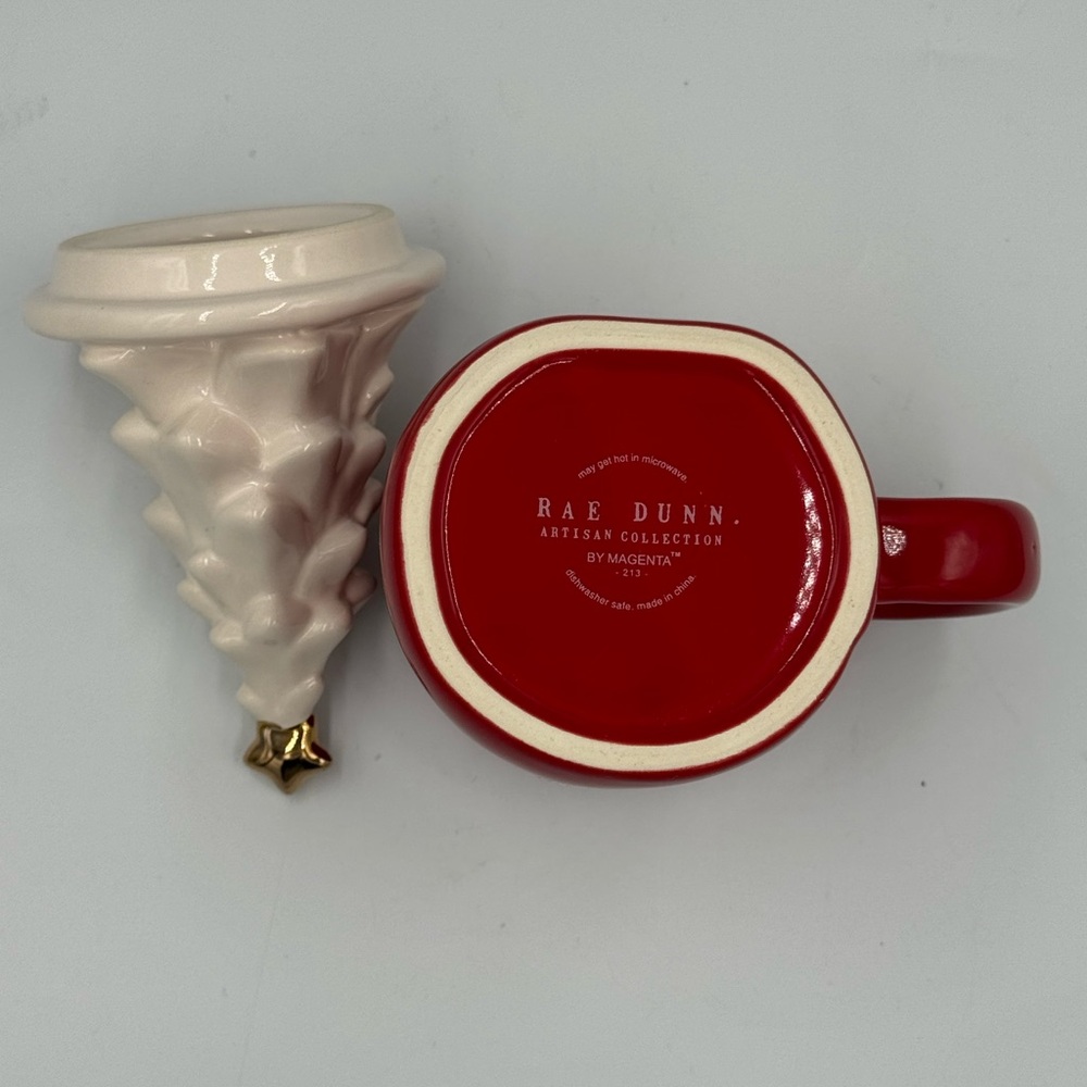 Rae Dunn Red Christmas Stoneware Mug with White Tree Topper - Picture 8 of 9